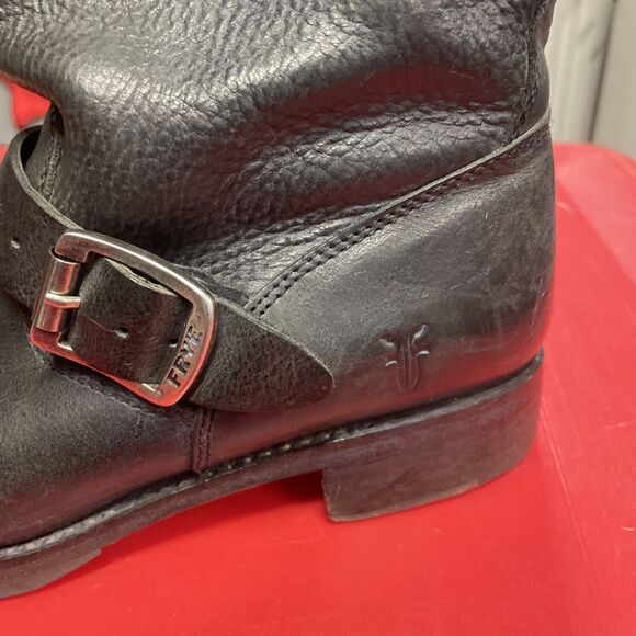 Frye Veronica Short Black Leather Moto Boots Womens Size 8B Buckle Biker Pull on - Picture 3 of 12